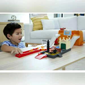 Disney Pixar Cars Race & Go Playset with Lightning McQueen Toy Car & 2-i…